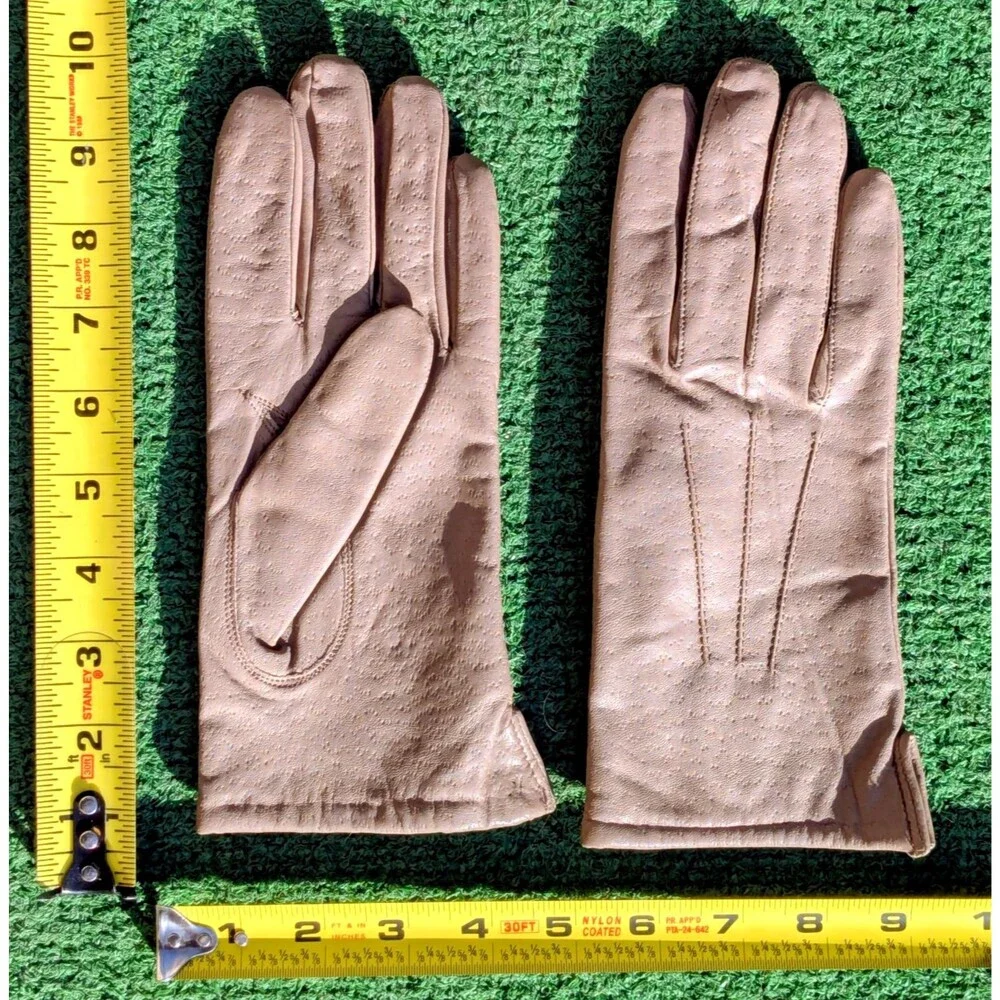 Vintage Taupe Gray Leather w/Acrylic Lining Women's Petite Large Gloves EUC